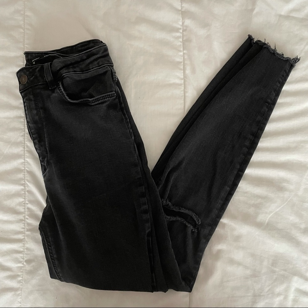 Zara high waisted ripped knee black skinny jeans